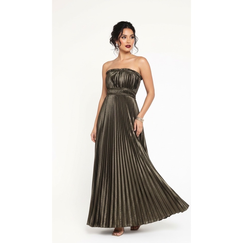Princess Polly Angelique Olive Green Pleated Strapless Maxi Dress US XS